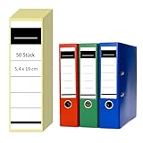 50 Stück Ordner Rückenschilder Selbstklebend – 5,4 x 19 cm Etiketten für 8 cm breite Ordner – Beschreibbare Ordnerrücken Aufkleber Weiß – Ordneretiketten für Büro, Schule, Archiv