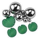 Rierousy Schwimmkugeln für Miniteich Silber Miniteich Deko 2-10cm mit 3 Schwimmend Lotusblätter für Teich Deko Garten Teichdeko Miniteich Teichbecken Deko Kugeln Garten
