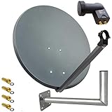 PremiumX Satelliten-Komplettanlage 80cm Satellitenantenne Anthrazit Satellitenschüssel Twin LNB Wandhalter 45cm, 1 SAT 2 Teilnehmer