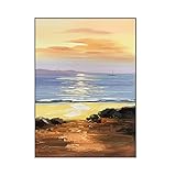 AERK Ölbilder Auf Leinwand Handgemalt,Original Handgemalte Coole Gemälde Moderne Abstrakte Sonnenuntergang Strandlandschaft Rahmenlose Strukturierte Kunstwerke Extra Große Wandkunst Für Wohnzimm