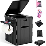 WADEO Tragbare Campingtoilette für Erwachsene, 38 L Mobile Toilette mit 12 Stück Toilettenbeutel, Falttoilette mit Uriniergerät, Papierrollehalter und Telefonablage, max. Tragkraft bis 200kg