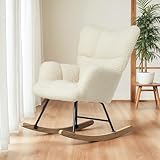 DARDVORLAG Schaukelstuhl mit weichem Lammfellimitat – Beiger Relaxstuhl im Skandi-Stil, gepolstert & ergonomisch, ideal fürs Wohnzimmer, Schlafzimmer (Lammwolle, Beige)
