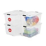 Iris Ohyama Aufbewahrungsboxen mit Deckel, 45L, 4er-Set, Transparent, Sicherer Verschluss, Stapelbar, Griffe, Schlafzimmer, Schrank, Büro, Organisation, BPA-freies Plastik, Ordnungsboxen, NTB-45