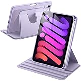 JETech Rotierende Hülle für iPad Mini (A17 Pro, 2024 Modell, 7. Generation) / Mini 6 (2021 Modell, 6. Generation) mit Stifthalter, Schutzhülle Ständer Transparente Rückseite (Violett)