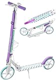 RAVEN Scooter Roller Tretroller Kickscooter für Kinder Erwachsene |klappbar | höhenverstellbar | Tragegurt | Klingel | Flaschenhalter (Pastelle White/Mint mit Handbremse, 200mm)