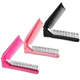 3 Stück Klappkamm, Reise Faltbarer Kamm Tragbare Mini Haarbürste Antistatische Doppelkopf Taschenkamm Bartkamm Klappbar für Damen Herren (Rosa, Rosenrot, Schwarz)