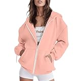 Generisch Damen Kapuzenjacke Mit Reißverschluss Hoodie Sweatjacke Oversize Zip Up Hoody Casual Pullover Weich Oberteile Bequeme Kapuzenpullover Herbst Winter Sweatshirt Jacke Outdoor Sportjacke