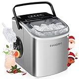 EUHOMY Eiswürfelmaschine Klein, 9 Eiswürfel in 6 Minuten, 12 kg/24H, Eiswürfelmaschine Edelstahl mit Tragbarem Griff, Selbstreinigender Kompakter Eiswürfelmaschinen für Zuhause/Küche/Büro/Bar
