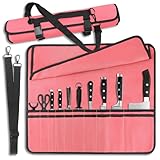QIQU Rosa Kochmessertasche mit 20 Schlitzen, Besteckhalter, Schutz, Zuhause, Küche, Reisen, Kochutensilien, tragbare Canvas-Messerrolle, Aufbewahrungstasche, Chefkoffer für Camping oder Arbeiten