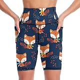 JiuPopular Knielange Yoga-Shorts, niedlicher Schal, Fuchs, süßer Rotfuchs, süßer Schnauzer, niedliches Shiba-Inu, süßes Faultier, leckere Pizza, Dinosaurier, Fleischfresser, Tag der Toten
