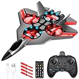 JONRRYIN RC Flugzeug, 2,4 GHz Ferngesteuertes Flugzeug für Kinder mit LED, RC Flugzeug Spielzeug mit Batterien und 4 Achsen Gyro Stabilisator für Kinder und Erwachsene Spielzeuggeschenk (Grau)