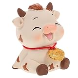 PRETYZOOM 1 Stück niedliche kuhautoverzierungen Figuren Bullenfigur kleine Ochsenfigur dekorativ Zubehör Animal Figures Cute Decor Auto Innenraum Harzhandwerk Handwerkliches Beige