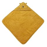 Familando Kapuzenhandtuch mit Ohren für Babys und Kleinkinder 0-4 Jahre · Frottée Handtuch für Neugeborene aus 100% Baumwolle · Motiv Löwe Gold gelb · Babybadetuch 80 x 80 cm kuschelig weich