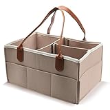 AEESRRU Baby Windel Caddy Organizer Korb tragbar Storage Bin groß Kindergarten Tasche mit Wechselbaren Fächer für für Wickelkommode, Beißring, Windel, Best Baby Geschenk Korb (Beige)