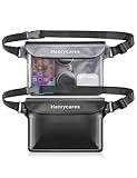 Henrycares 2 Stück wasserdichte Tasche Bauchtasche Schwimmen, IPX8 Wasserdichter Beutel Klein mit Verstellbarem Gurt, Wasserfeste Tasche für Boote, Strand, Tauchen, Wassersport (Schwarz+Grau)