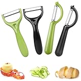 4er Universalschäler Set, Gemüseschäler 4 pcs Universalschäler Edelstahl Kartoffelschäler, Kartoffelschäler Spargelschäler Edelstahl Schäler, Tomatenschäler für Gemüse Obst / 2 Schwarz + 2 Grün