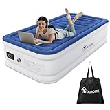YITAHOME Luftbett Selbstaufblasend Einzel, Luftmatratze mit Integrierter Elektrischer Luftpumpe, Aufblasbare Matratze Bett mit Aufbewahrungstasche für Camping, Gästebett, 191x99x46cm (Blau & Weiß)