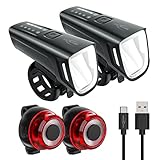 ANSMANN Fahrradlicht 2er Bundle Set StVZO zugelassen mit OSRAM LED und auto. Abblendlicht 200 m Leuchtweite 100 Lux 180 Lumen IPX5 Akkubetrieben aufladbar über USB Vorderlicht & Rücklicht