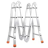 星姿 4-Wege-Klappleiter, 150 kg belastbare Aluminium-Gelenkleiter, Lagergerüst mit 10 cm dicken großen Gelenken, mit Arbeitsplattform, tragbar für drinnen und draußen, Dach, Picking