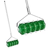 Outsunny Rasenlüfter Aerifizierer für Rasen 45cm Breite Manuell Rasenbelüfter mit 30 Eisenspikes Gartengeräten Bodenschiene Stopfenkern, Vertikutierer Rasenspecht, Rasenpflege für Höfe Rasen