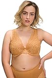 Ulla Popken Damen große Größen Übergrößen Plus Size Bügel-BH, Stickerei, Halbschale, Mikrofaser, Cup C - D Mattes Gold 95C 807188301-95C