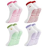 Utensilsto 4 Paare Pilates Socken Stoppersocken Damen 39-42, Rutschfeste Socken Damen Antirutsch Rüschen Grip Socks für Pilates Barre Yoga Ballett Tanzen Trampolin Barfuß