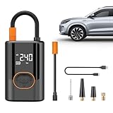 Matame Luftpumpe Elektrisch, Mini Kompressor,Tragbare Akku Fahrradpumpe mit Alle Ventile, LED-Licht, für Auto,Motorrad,Fahrrad,Bälle,über USB-C wiederaufladbar, Als Taschenlampe und Powerbank (#A)