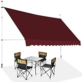 RELAX4LIFE Klemmmarkise 350 cm breit, Markise Balkon ohne Bohren, Höhenverstellbare Balkonmarkise mit Handkurbel, Sonnenschutz für Terrasse Balkon Veranda (350x175cm, Weinrot)