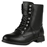 VAN HILL Damen Schnürstiefeletten Profil Sohle Stiefeletten Leder-Optik 196671 Schwarz Grau Silber 41