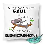 Print Deluxe Lustig bedrucktes Kissen, Ich Bin Nicht Faul ich Bin im Energiesparmodus |Geschenk| Kuschelkissen| Fotokissen | Motivkissen | Kissenhülle +Füllung | 40x40cm (mit Kissenfüllung)