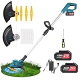 Akku Rasentrimmer 21V Kantenschneider Rasen: Trimmer Garten mer mit 2 * 3,0Ah Akku, 3000 U/min, 2 Arten von Klingen mit verstellbarem Griff, für Garten, Rasen, Bauernhof, Kanten, Gemüsegarten, Blumenb