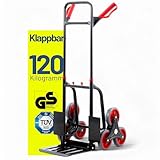 Pallit Sackkarre klappbar & höhenverstellbar [120kg] - ergonomische Treppensteiger-Transportkarre Diablo-FS aus Stahl mit 3-Räder-System als Treppensackkarre, Schubwagen oder Holztransportkarre