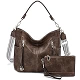 Chase Chic Handtasche Damen, Leder umhängetasche Shopper Hobo Taschen Geldbörse set Gross Schultertasche mit Abnehmbar Schulterriemen 2pcs Kaffee