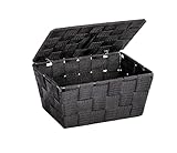 WENKO Aufbewahrungskorb mit Deckel Adria Schwarz - Badkorb, Polypropylen, 19 x 10 x 14 cm, Schwarz