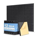 Auslet Akustikschaumstoff Selbstklebend,Schalldämmung Akustikpaneele 12 Stück,Hoher Dichte Schaumstoffplatte,Pyramide Schallschutzmatte für Aufnahmestudio Büro,Tonstudio,Haus,30 x 30 x 5cm