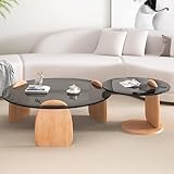 WRYSQBHJYB Satztisch-Couchtisch 2er-Set, Moderner Runder Sofatisch, Runder Beistelltisch aus Glas, Kaffeetisch für das Wohnzimmer zu Hause(Natural,Gray_80CM/31IN)
