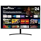 Smart Tech Smart Monitor 24 Zoll, Full HD 1080p, Monitor Android (Bluetooth, mit Lautsprechern, rahmenloses, Neigung verstellbar,WiFi, Sprachgesteuerte Fernbedienung, HDMI, USB) Klein mit HDMI-Kabel