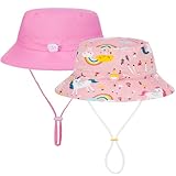 Utensilsto 2Pcs Kinder Sonnenhut,Unisex Fischerhut Sommerhut,Kinder Breiter Krempe Sonnenhut Verstellbare Baumwollhut Strand Cap für Jungen Mädchen(Rosa)