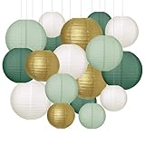 Idota 20 Stück Papierlampion, Salbeigrün Papier Laterne Runde Hängende Papierlaterne Dekoration Classic Gerippter Papier Lampenschirm für Hochzeit Babyparty Gartenparty (Ø 15cm/20cm/25cm/30cm)