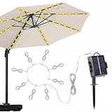 Regenschirm-Lichter, solarbetrieben, wasserdicht, für den Außenbereich, Terrasse, 8 Modi, 104 LEDs, Sonnenschirm-Lichterkette für Garten, Terrasse, Camping, Zelt, Dekoration (warmweiß)