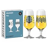 RITZENHOFF 6201001 Bierglas 374 ml 2er Set Serie Brauchzeit mit Illustrationen, mehrfarbig Made in Germany