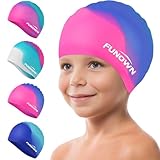 FUNOWN Premium Badekappe Kinder, badehaube Kinder - Langes und kurzes Haar Schwimmkappe Kinder und Badekappe für Mädchen Jungen – Hochwertige Qualität, Dehnbare & Bequeme Badekappe (C, M)