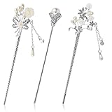 Perlen Haarstab, 3 Stück Strass-Haar-Essstäbchen Chinesische Haarnadel Vintage Quaste Japanische Haarstäbchen Handgefertigte Chignon Schmuck Haarschmuck für Mädchen