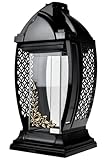 DeLovin Artis edle Grablampe Friedhofslaterne mit Echt Glaseinsatz Schwarz mit Goldener Verzierung Grableuchte 33 cm hoch, Ø 15 cm – Wetterfest & langlebig für Elektro Kerzen