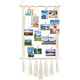 XMDROU Bilderrahmen mit Klammern und Leine, Boho Deko Fotoleine mit 30 Klammern und 2 Spurlosen Nägeln DIY Foto Pinnwand Bilderrahmen mit Schnur Holzclips Fotohalter Wand für Wohnkultur