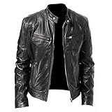 Lederjacken Für Herren, Bomberjacke Herren Motorrad Jacke Leather Jacket Schwarz Ledermantel Bikerjacke 50er Jahre Outfit Grease Jacke Lederjacke