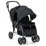 DREAMADE Geschwisterwagen 2 in 1, Doppelkinderwagen baby und kleinkind, Zwillingswagen Faltbar, Babywagen mit Doppelsitz, kinderwagen für 2 kinder, Grau (Schwarz)
