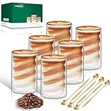 Latte Macchiato Gläser Twill Doppelwandig 400ml 6er Pack mit 6 Löffeln Doppelwandige Kaffeegläser Cappuccino Tassen Glas Spiralförmig Thermogläser Teegläser aus Borosilikatglas