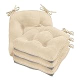 Cozyide Stuhlkissen für Esszimmerstühle, 43,2 x 43,2 cm, rutschfeste Küchenstuhl-Pads mit verstellbaren Bändern, Memory-Schaum, Indoor-Stuhlkissen für Esszimmer, Elfenbeinfarben (4 Stück)