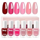 Aieenjor Schnelltrocknender Nagellack Set, 6 Farben – Rot Nagellack ohne UV-Lampe Nude Nail Polish Schonend und langanhaltend(Pfirsich Rot, 6er Set)